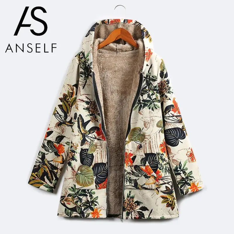 5XL размера плюс парка с капюшоном Женская куртка пальто из искусственного меха Топы цветочный принт боковые карманы теплое винтажное длинное пальто Верхняя одежда Женская туника