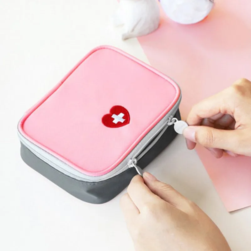 Pink Мини-сумка для лекарств на открытом воздухе, сумка для аптечки, портативный медицинский набор для экстренной помощи, органайзер, Бытовая сумка для таблеток, аксессуары для путешествий - Цвет: Pink