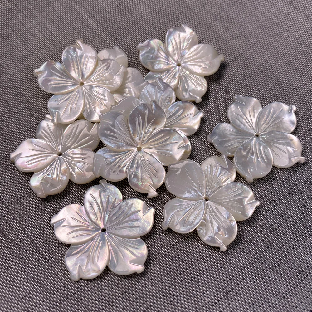 Natural Shell White Flower Shape Delicate Carved Pendant Beads DIY Jewelry Making Necklace Earrings Accessory Gift