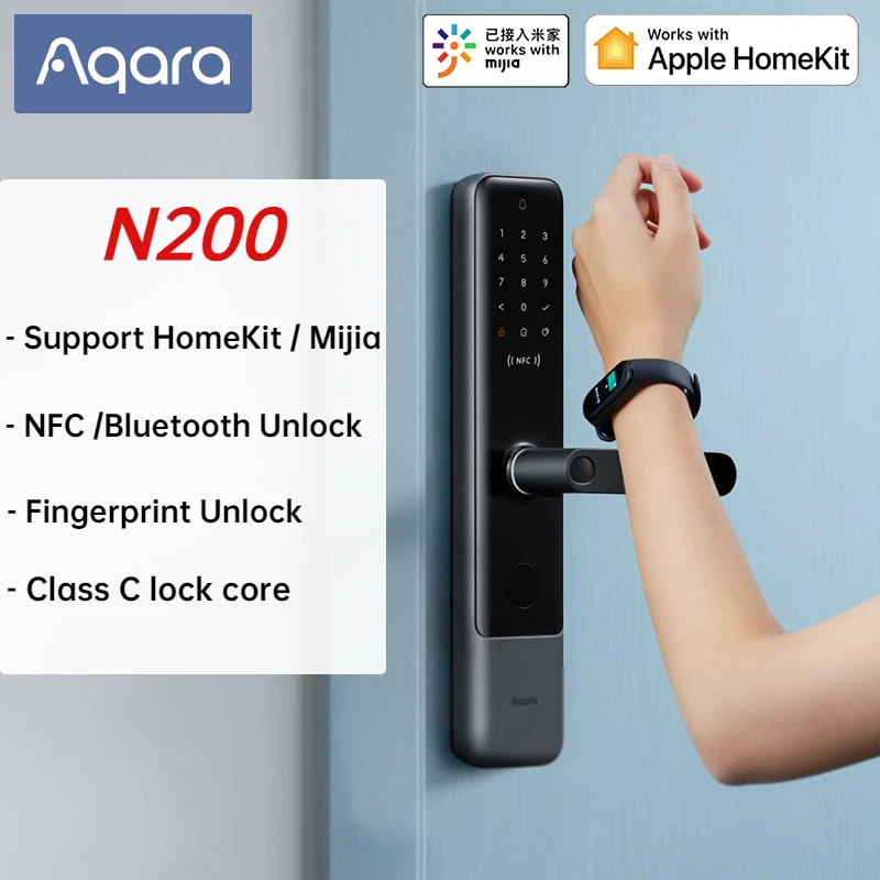 Aqara N200 Smart Door Lock 3d Fingerprint Password Nfc Unlock Mechanical Lock With Doorbell Work With Mijia Apple Homekit Electric Lock Aliexpress