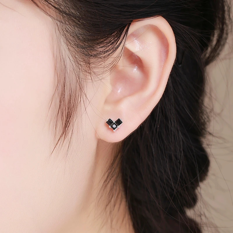 Женские и детские серьги гвоздики Orecchini Aros Aretes изящные черные из стерлингового