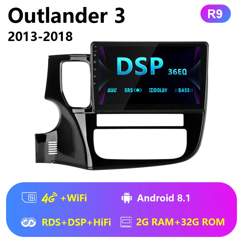 Jansite 1" Автомагнитола для Mitsubishi Outlander 3 2013- 4G RDS Android gps Bluetooth 2.5D Мультимедиа Видео плеер с рамкой - Цвет: 4G wifi with RDS DSP