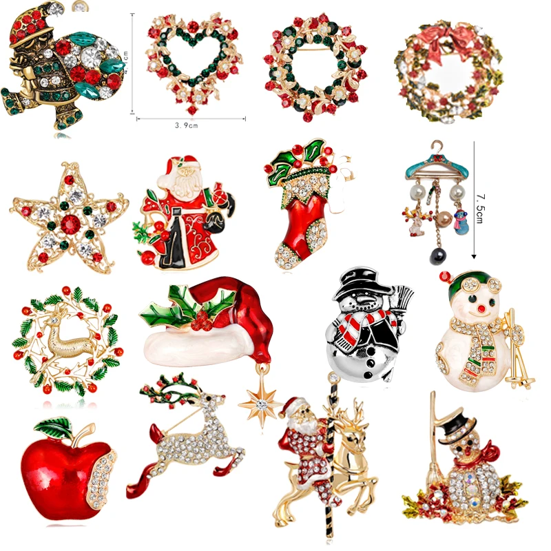 Christmas Brooches Full Rhinestones For Women Nice Red Shoe Boot Tree Animal Brooches Pins For The New Year Christmas Gifts