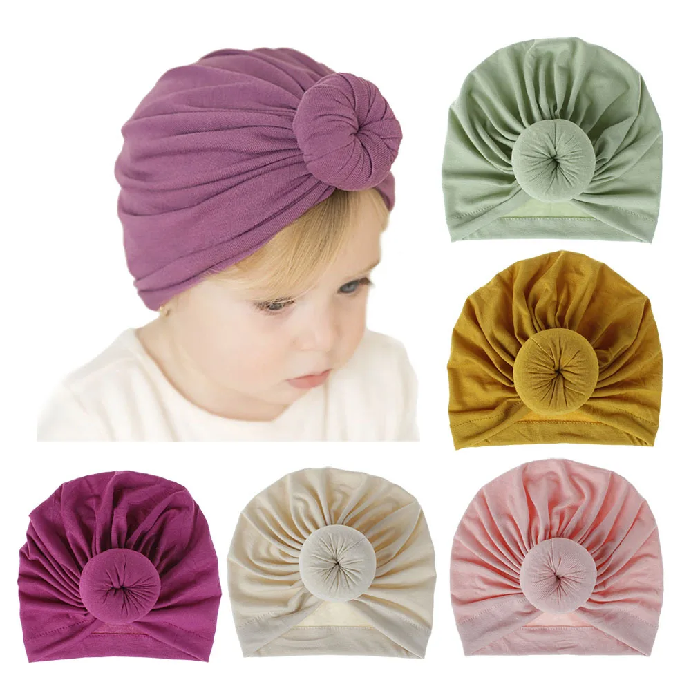 Fashion Mommy and Baby Cotton Round Ball Flower Hat Women Caps Girls Newborn Turban Knot Kids Adult Headwear Hair Accessories