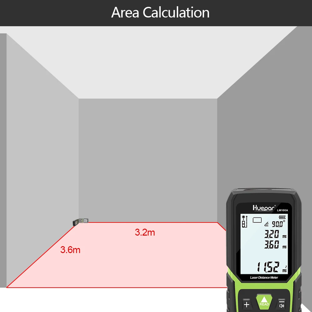 Laser Rangefinder 330Ft/100M(165Ft/ 50M 390Ft/120M)Backlit LCD Laser Measure M/In/Ft with Li-ion Battery & Electric Angle Sensor