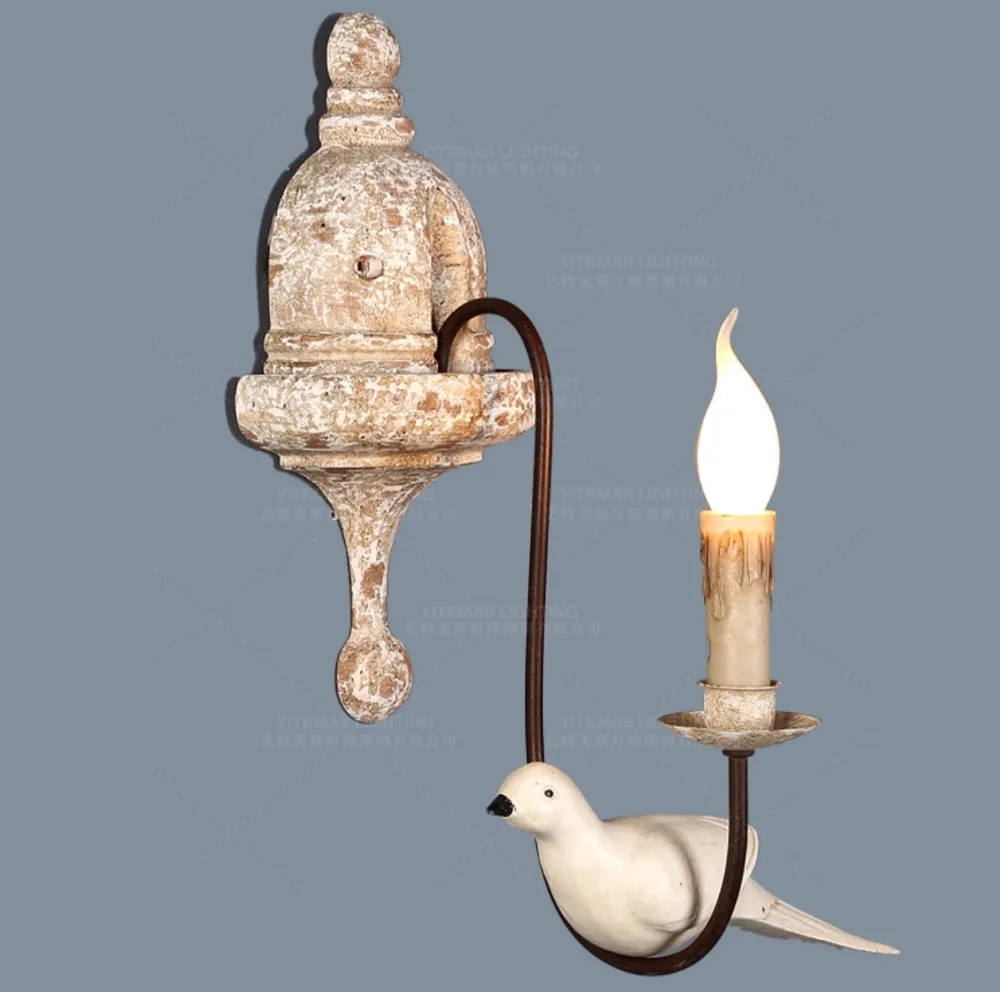 Ретро Птица настенный светильник французский винтажный белый деревянный настенный светильник деревенский настенный ламповый светильник античный птичий светильник в спальню фермерский дом
