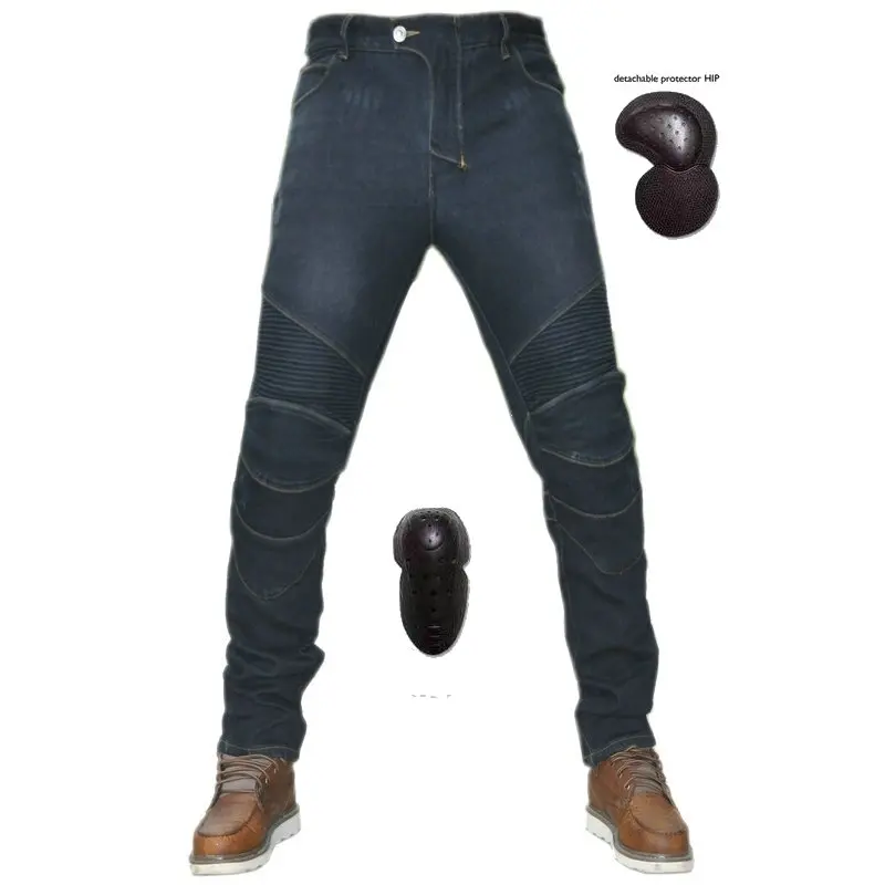 Мужские мотоциклетные стильные флисовые теплые зимние джинсы для верховой езды, байкерские облегающие повседневные штаны с протектором, супероблегающие водонепроницаемые - Цвет: Black fleece