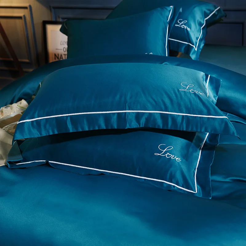 

100% mulberry Silk/cotton pillowcase Embroidery Pillow Cover solid color High-end A/B version pillow case Free shipping