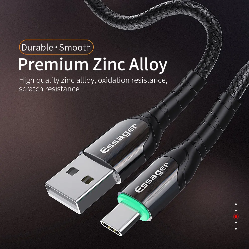 Essager светодиодный usb type-C кабель 3 м USBC провод для телефона samsung type-C провод для быстрой зарядки данных Шнур для Xiaomi Redmi Note 7 8 Pro