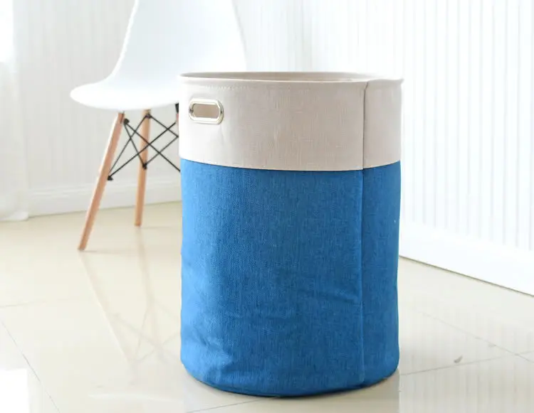 blue Laundry Basket Picnic Basket Stand Toy Storage Box Bag Cotton Washing Dirty Clothes Basket Organizer Bin Handle (2)