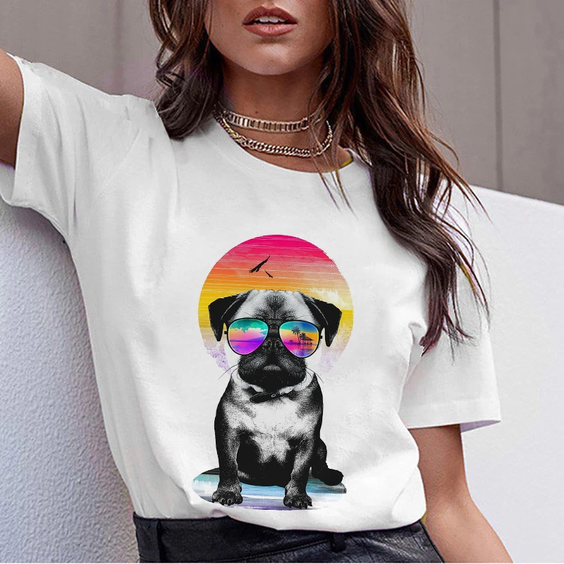 Verão bonito pug cão animal impressão tshirt das mulheres t camisa de manga curta para roupas femininas ulzzang harajuku camisa Verão bonito pug cão animal impressão tshirt das mulheres t camisa de manga curta para roupas femininas ulzzang harajuku camisa