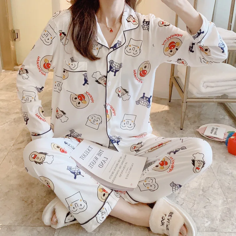 

Pajamas Women's Spring And Autumn New Style Korean-style Fashion Cardigan Tracksuit (Cartoon Family 4-#) Qmilch Sweet