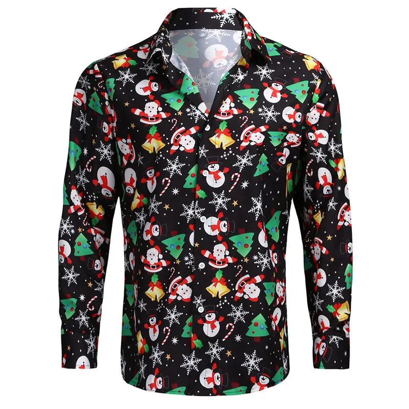 christmas shirt 07 Модные брендовые мужские Необычные Рубашки с принтом в виде рождественских элементов, рубашка с длинным рукавом, Уличная Повседневная рубашка в стиле хип-хоп, вечерние рубашки для выпускного вечера - Цвет: christmas shirt 07