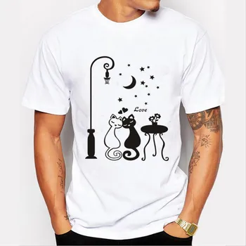 

2020 Men's T-shirts Fashion Black White Cat Print Hipster Funny T Shirt Men Summer Casual Street Hip-hop Tee Shirt Male Tops
