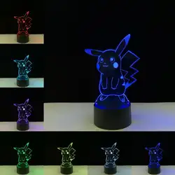 Мультфильм рисунок Pokemon Go игра Пикачу 3D лампа USB светодиодный ночник Иллюзия декоративное освещение для дома Детский праздник