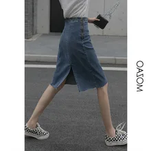 

Women Side Zipper Blue Denim Skirt Women's Summer A-Line 2021 New Korean Y2k High Waist Slim Slit All-match Skirt Female Faldas