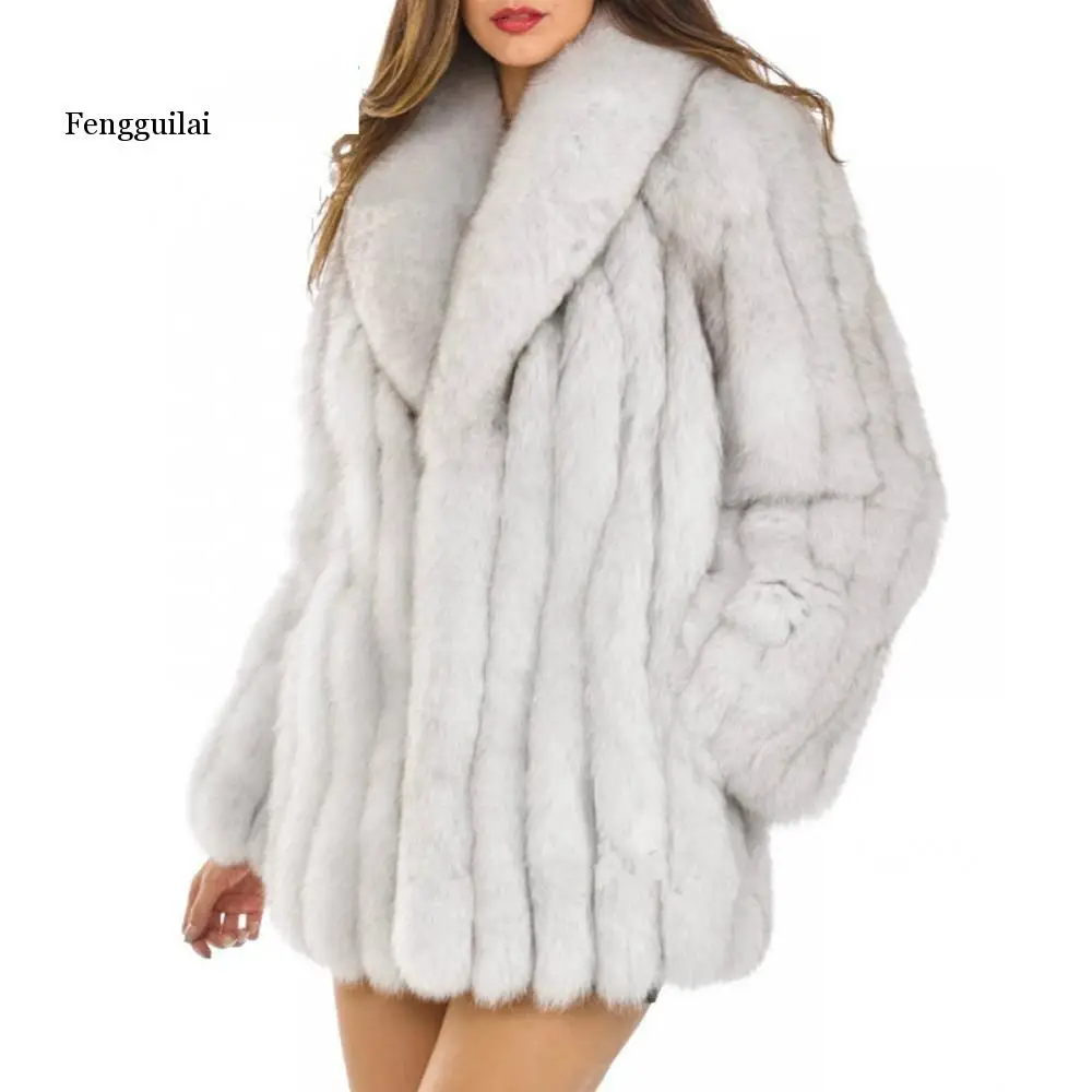 Модное женское зимнее пальто из искусственного меха, шуба из искусственного лисьего меха, длинное искусственное меховое пальто, пальто для женщин, меховое пальто, куртка