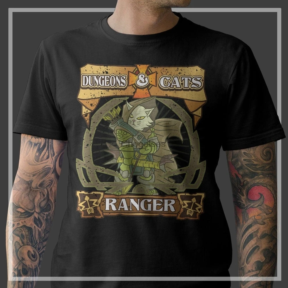 Подземелья и коты рейнджер DnD Nerdy Kitten Cat D20 кости Nerd Geek ролевая игра игровая майка