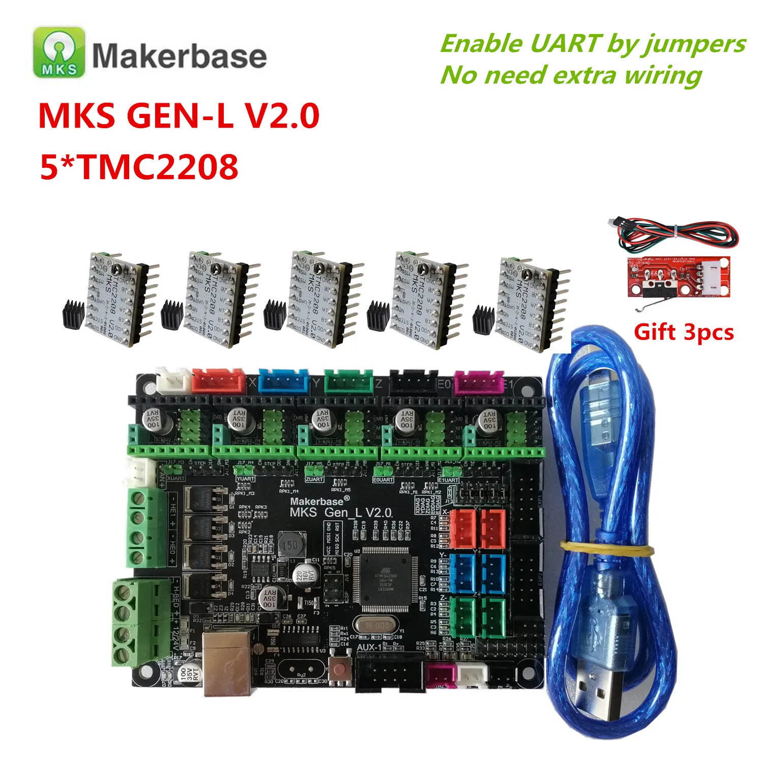 Makerbase MKS GEN L V2.0 3D Карточки Принтера системная плата управления поддерживает a4988 DRV8825 tmc2130 tmc2209 tmc2208 lv8729 tb6600 lv8727