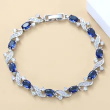 Ювелирные изделия из серебра 925 пробы с синим цирконием, браслет-цепочка для женщин, подарочная коробка SL51