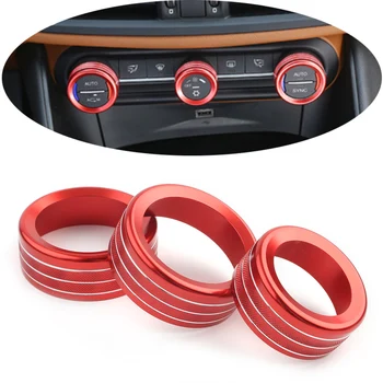 

For Alfa Romeo Giulia Stelvio 2017-2020 Red Car Interior Central Control Air Condition Switch Knob Ring AC Cover Trim 3Pcs