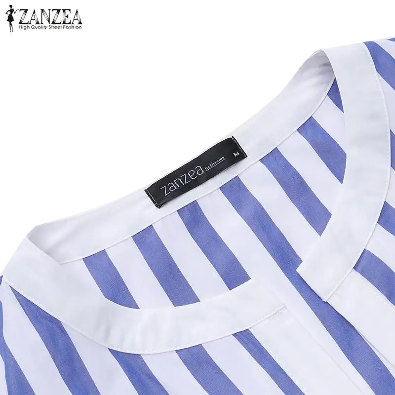 ZANZEA женский длинный кардиган в полоску с принтом Топы Blusas Модные женские повседневные длинные рубашки с разрезом по бокам Туника Chemiser Mujer 5XL