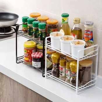 

Kitchen Iron Double Layer Storage Rack Shelf Spice Organizer Rack Condiments Holder Crust Stand Storage Shelf Kitchen Organizer