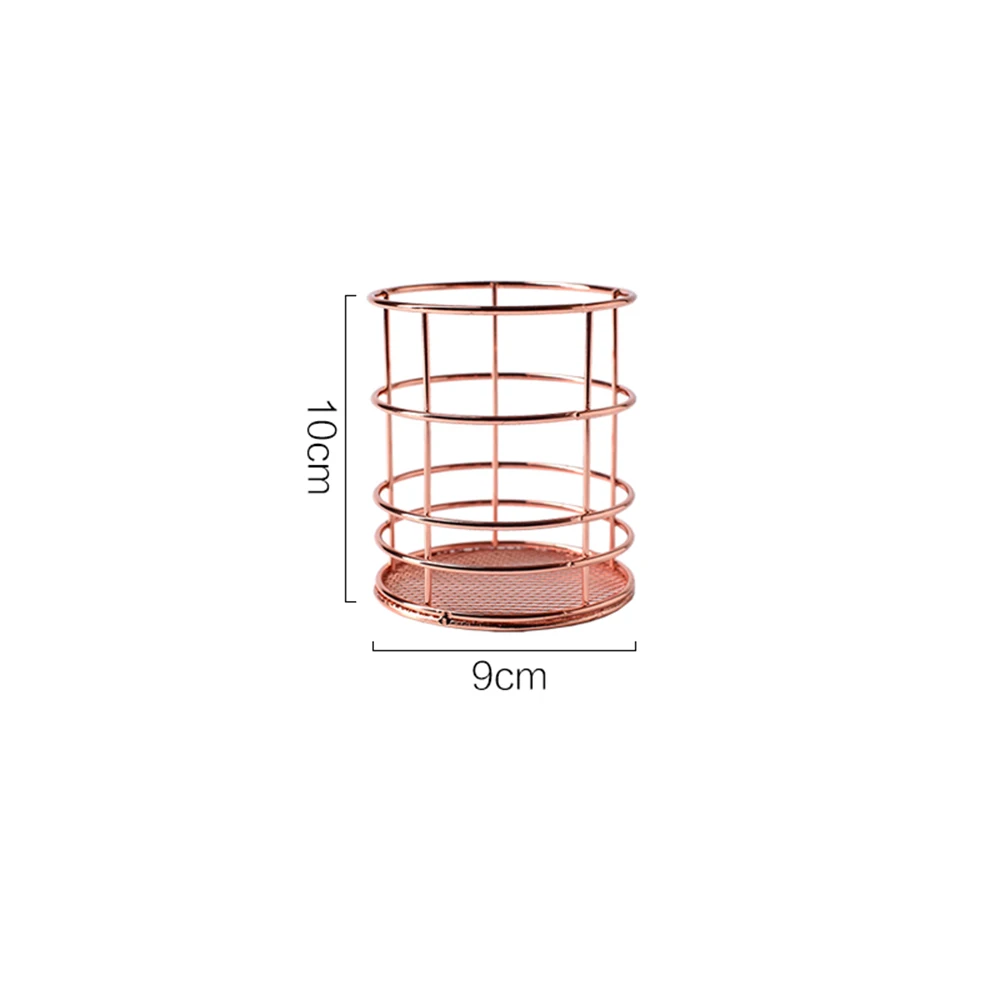 Rose gold round Горячая Скандинавская розовая золотая металлическая проволока, железная корзина для хранения, офисная, настольная, для разного макияжа, держатель для кистей, настольный органайзер для косметики - Цвет: Rose gold round