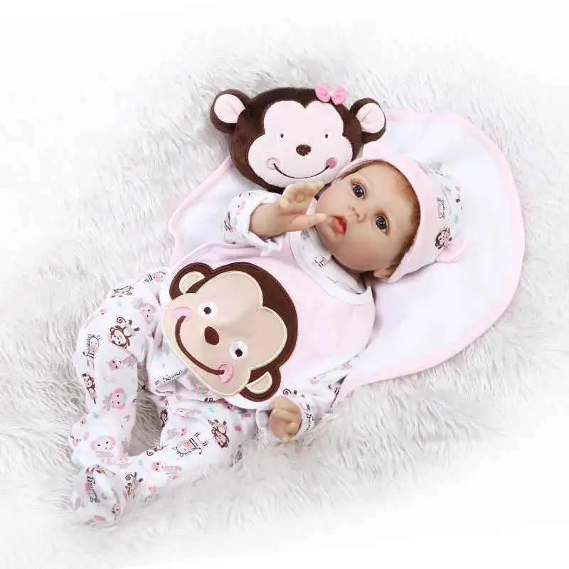 Silicone Vinyl Alive Handmade Bebe Girl Monkey Cloth Body 22'' Reborn Baby Doll Baby Girl Toys Toys for Children