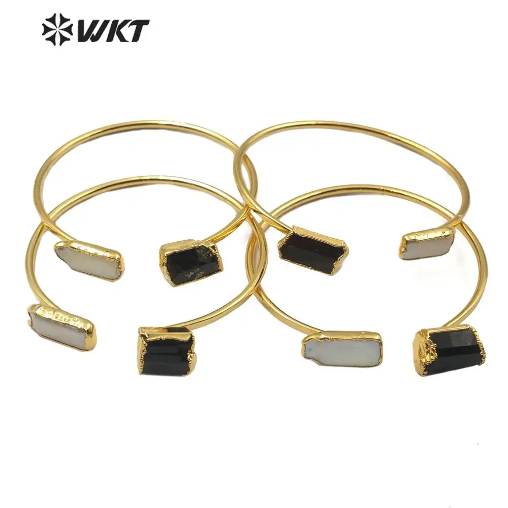 gold WT-B503 браслет WKT из натурального жемчуга и черного турмалина с золотым браслетом, очаровательный женский модный браслет, ювелирное изделие, подарок - Окраска металла: gold