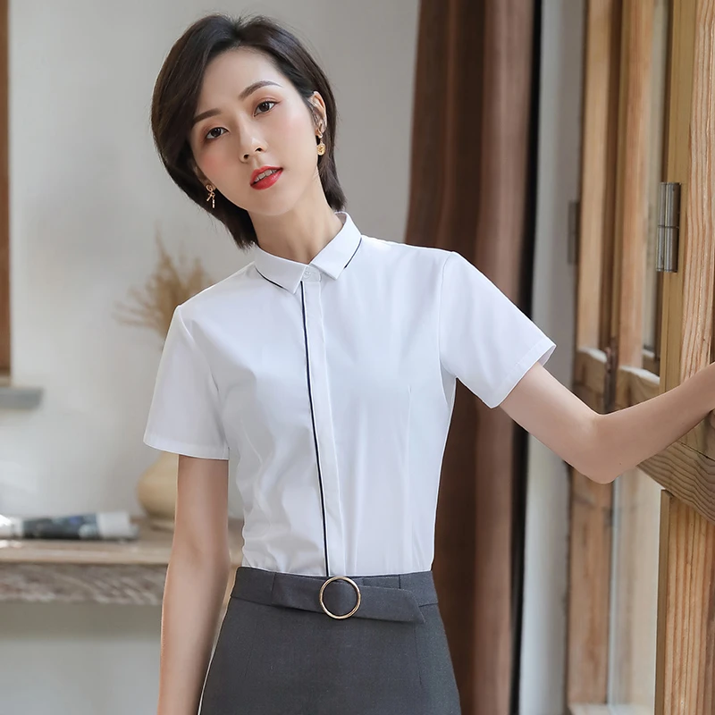 Camisas formales de manga corta para mujer, uniforme de oficina, blusas y  Tops blancos, ropa de trabajo para mujer OL|Blusas y camisas| - AliExpress