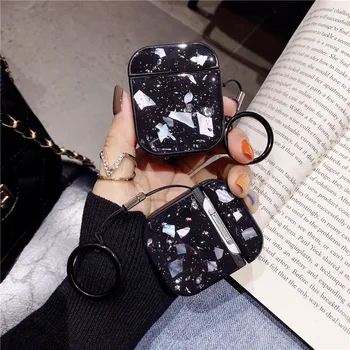 

Case for AirPods Protective Cover Bluetooth Earphone Case for Airpods 2 Accessories with Ring Strap Shell Pattern Stereoscopic