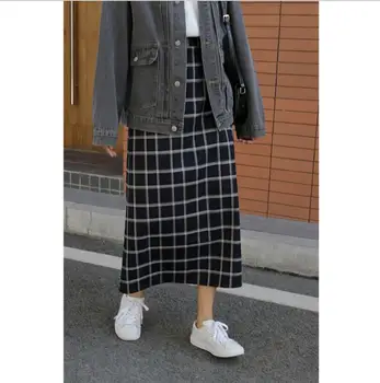 

Korea 2020 spring / summer plaid skirt vintage casual mid-length slim A-line plaid sweet student skirt