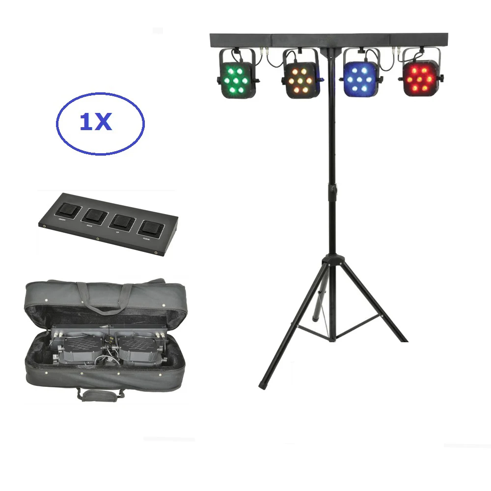 

Free Shipping LED Par Kit 4Pcs 7X10W 4IN1 RGBW Led Slim Flat Par Lights With Light Stand DMX Controller Bag Package Set DJ Disco