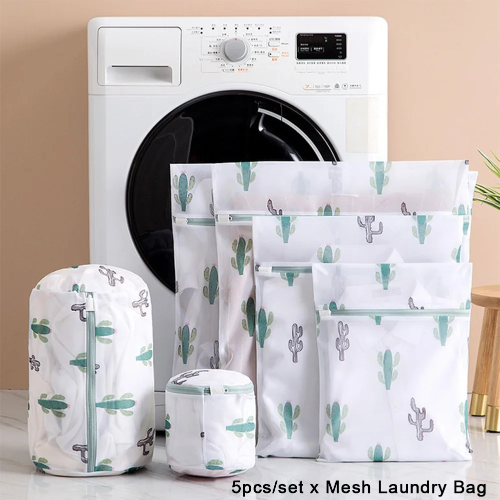 5pcs/set For Washing Machine Home Travel Multiple Size Reusable Easy Clean Underwear Socks Bathroom Mesh Laundry Bag Cute Print afbeelding