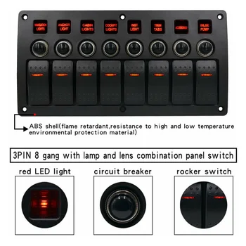 

DC 12-24V ON-OF 3 Pin 8Gang Waterproof LED Marine Boat Car Rocker Switch Panel Waterproof Electric+Circuit Breaker