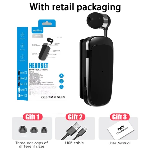 Earphone Bluetooth Handsfree Earbuds Headset Calls Remind Vibrator Wear Clip Driver for phone with Mic ears in lotus