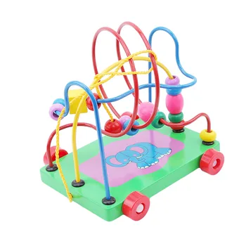 

New Wooden Toy Elephant Bead Maze Kids Children Bead Rollercoaster Maze Puzzle Educational Toy Trailer Toys For Children