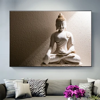 

Modern Home Decor Pictures For Living Room White Marble Buddha Wall Art Print Posters Cuadros HD Canvas Oil Paintings