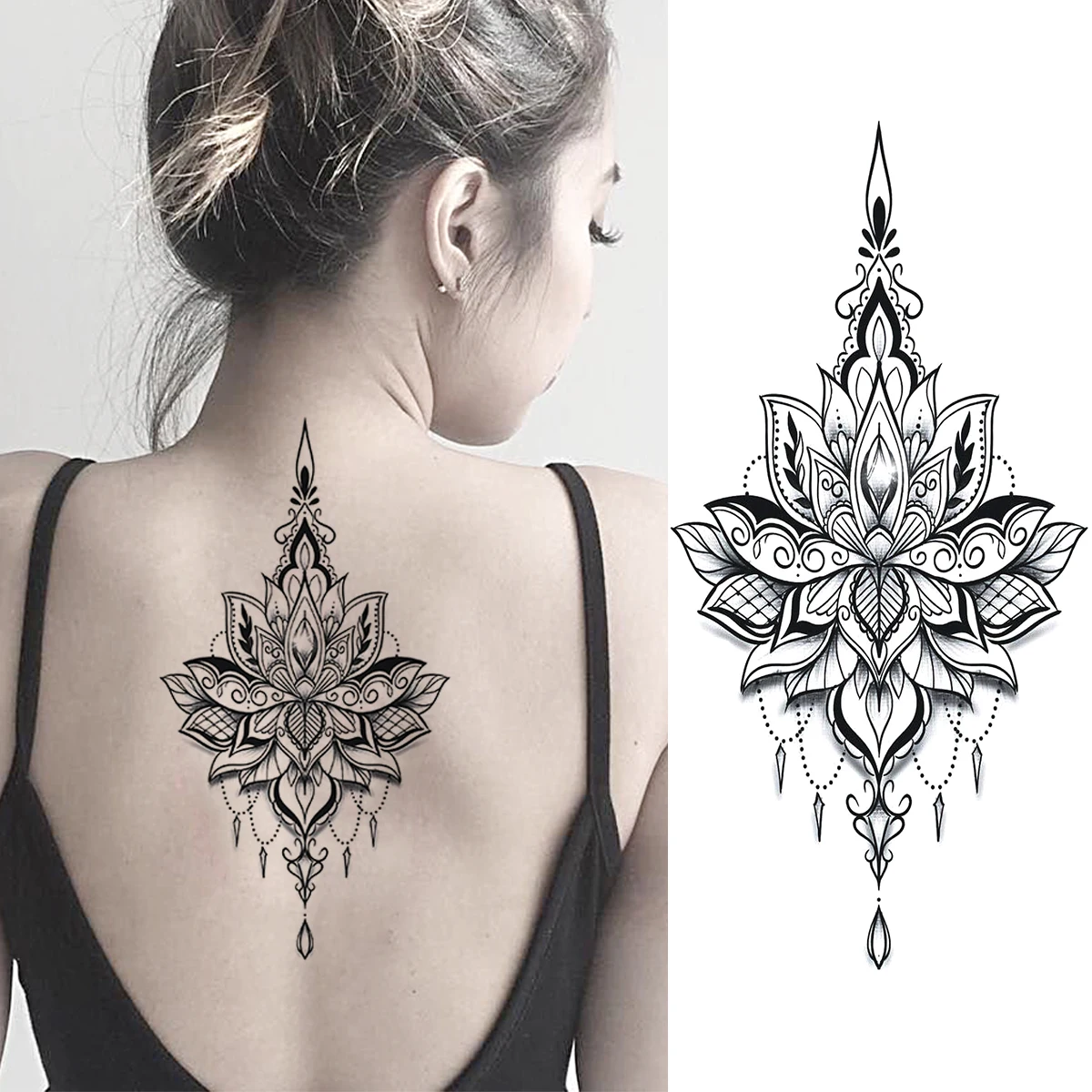 Adesivo per tatuaggi temporanei all'henné nero Gioielli finti realistici  Tatuaggi di fiori di mandala per le donne Carta per body art acchiappasogni  sexy - AliExpress, image size:1200x1200