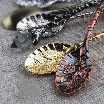 

Hot Sale 1Pc Vintage Carved Flower Crystal Coffee Spoon Teaspoon Ice Cream Tea Sugar Cake Spoon Dessert Tools Tableware 4 Colors