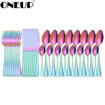 

ONEUP Stainless Steel Cutlery Set Multi-piece Tableware Kitchen Accessories Dinnerware Spoon Fork Knife Flatware Dishwasher Safe