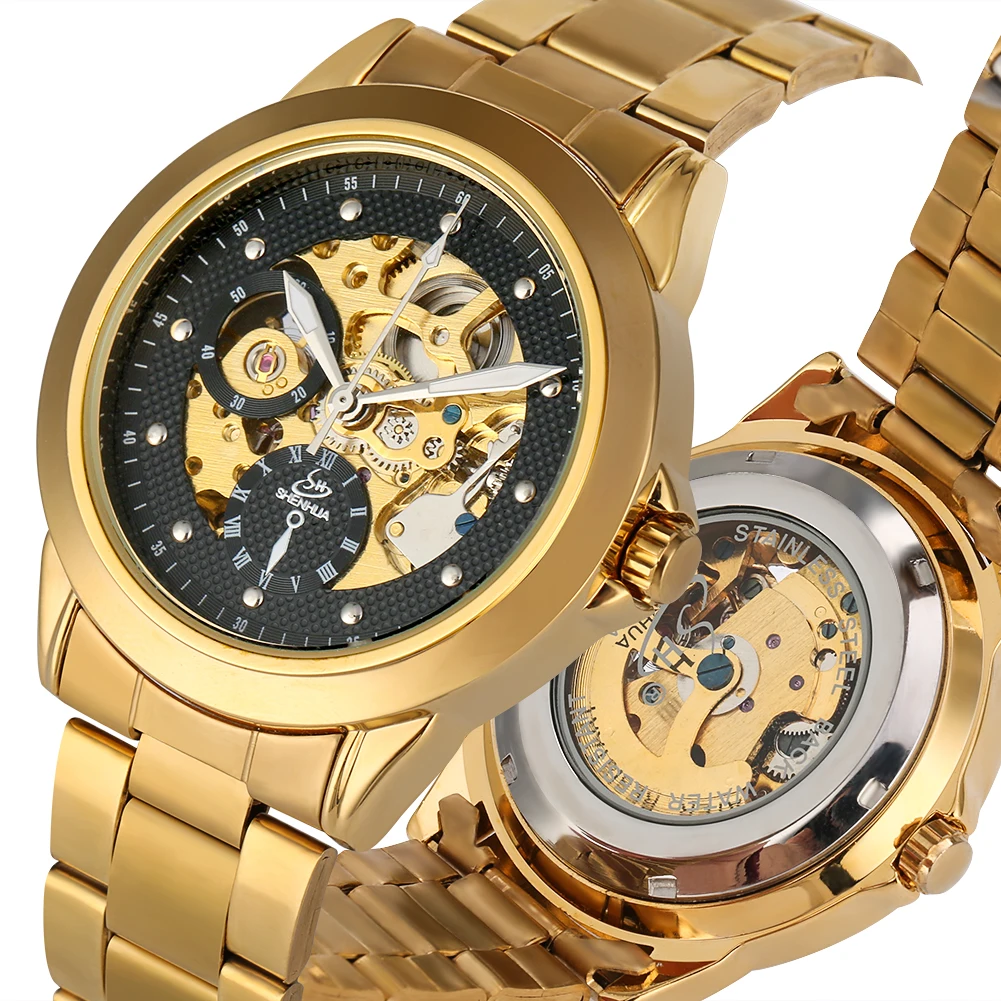 

Exquisite Stainless Steel Strap Watch for Men Automatic-self-winding Mechanical Watches Black Dial Wristwatch relogio automatico