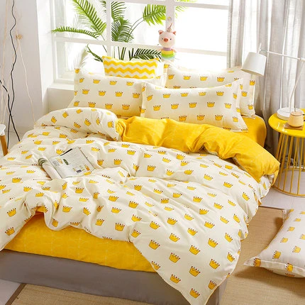 黄色レモンプリント寝具セット3/4本の子供たち/大人のベッドリネン布団 