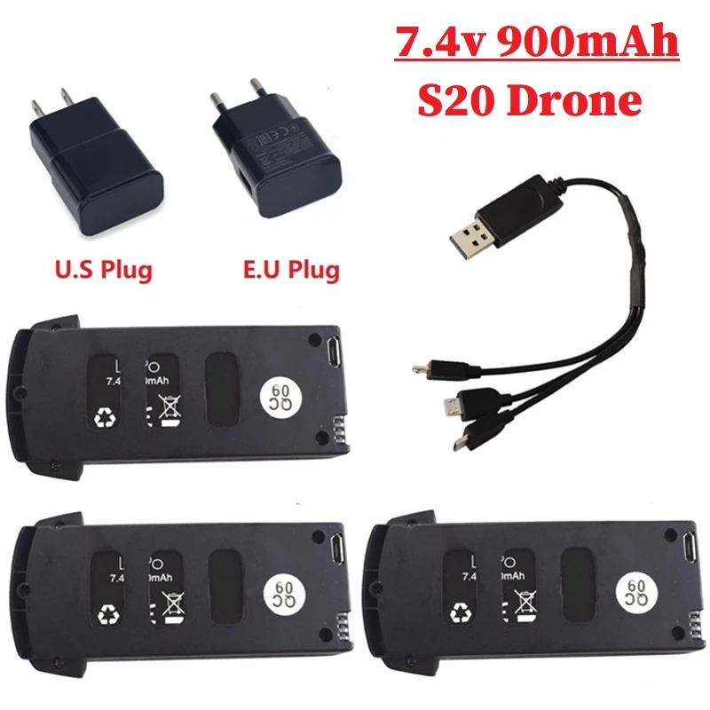 7.4V 900mAh Lipo Battery and a USB charger For S20/H78G Drone RC Quadcopter Spare Parts for 7.4v Rechargeable | Электроника