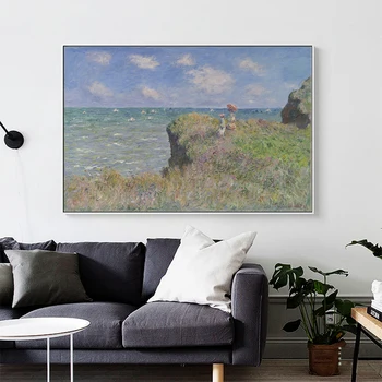 

French Claude Monet Cliff Walk at Pourville Oil Painting Canvas Poster Print Cuadros Wall Picture For Home Decoration