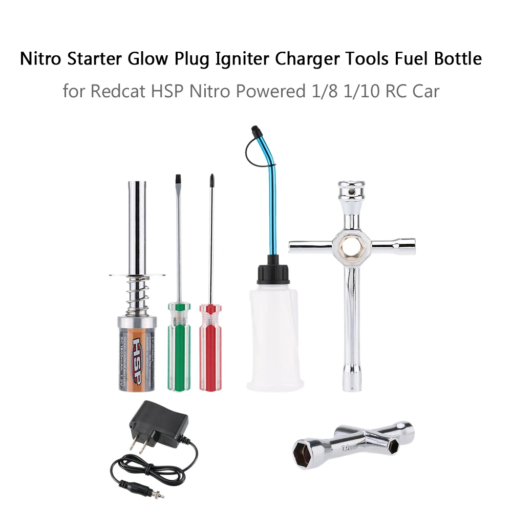

Nitro Starter 1.2V 1800mAh Glow Plug Igniter Charger Tools Fuel Bottle Combo for Redcat HSP Nitro Powered 1/8 1/10 RC Car