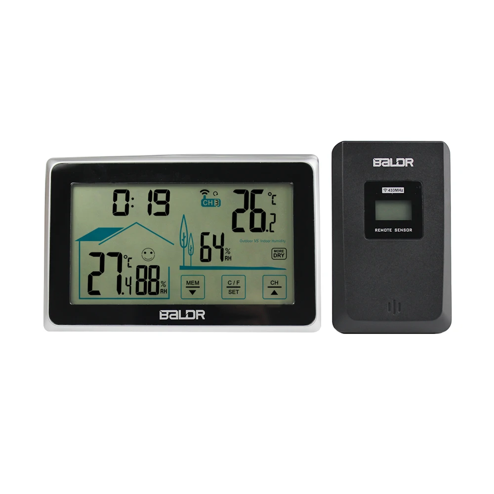 Baldr LCD Wireless Weather Station Thermometer Indoor//Outdoor Humidity Clock