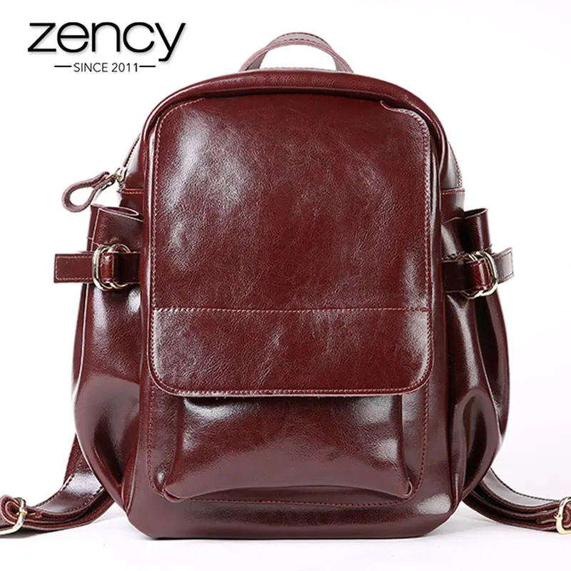 Рюкзак женский Zency из 2021 натуральной кожи зимний Повседневный дорожный кофейного