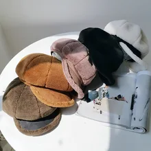 Осенняя и зимняя овечья шерсть плюшевая восьмиугольная шапка теплый толстый берет шапка женская зимняя шапка